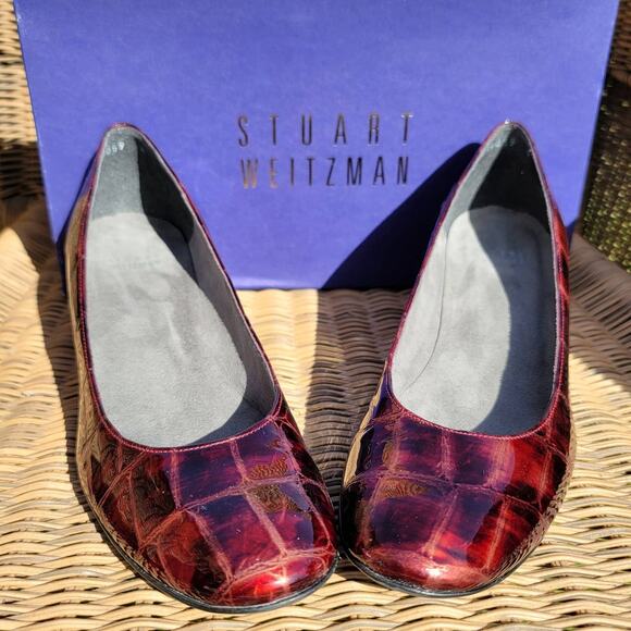 Stuart Weitzman Crocodile Patent Wedges Size 8N - Picture 3 of 11